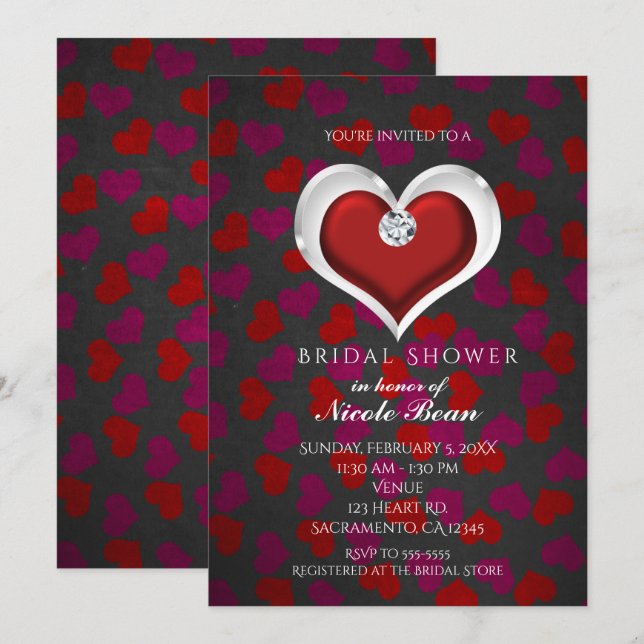 Valentine's Day Red Heart Bling Party Invitations (Front/Back)