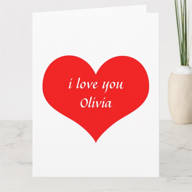 Valentine's Day Red Heart Cute Custom Name Text Card (Front)