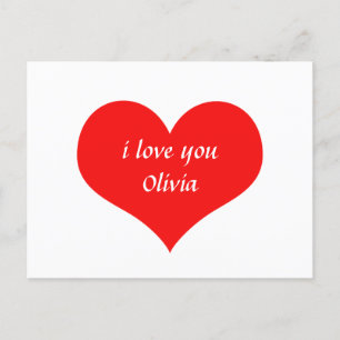 Valentine's Day Red Heart Cute Custom Name Text Holiday Postcard