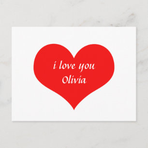 Valentine's Day Red Heart Cute Custom Name Text Postcard