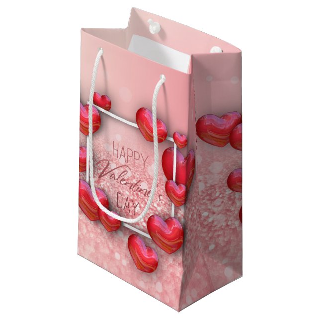 Valentine's Day Red Heart Glitter Small Gift Box Bag (Front Angled)