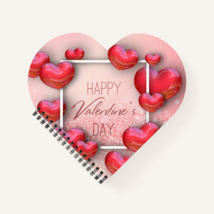 Valentines Day Red Heart Glitter Spiral Notebook