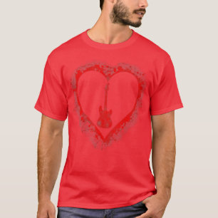 Valentines Day Red Heart Guitar Lovers Musician Bo T-Shirt