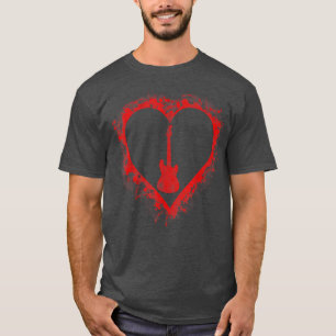 Valentines Day Red Heart Guitar Lovers Musician Bo T-Shirt