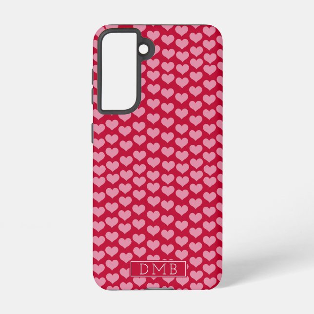 Valentine's Day Red Heart Pattern Monogram Samsung Galaxy S21 Case (Back)