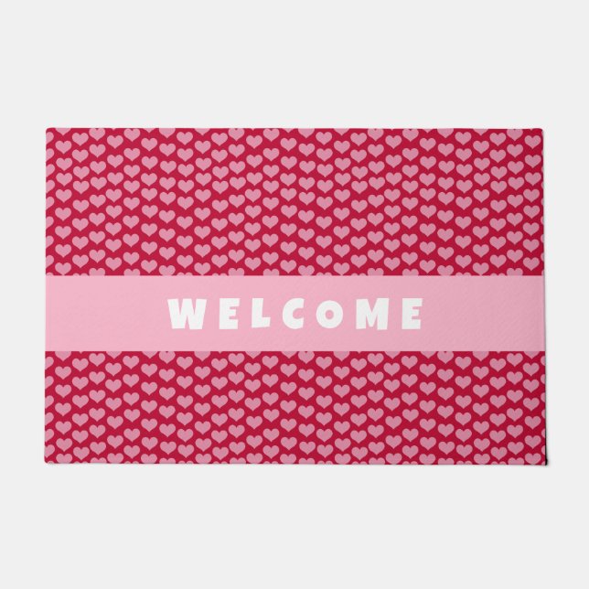Valentine's Day Red Heart Pattern Personalised Doormat (Front)
