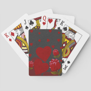 Valentine's day, red heart, red rose on grey  playing cards