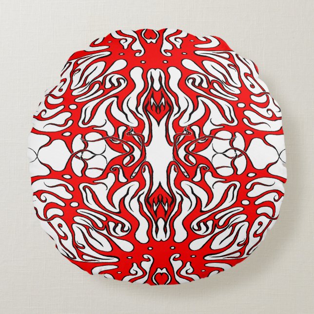 Valentine's Day Red Heart Tribal Tattoo Round Cushion (Front)