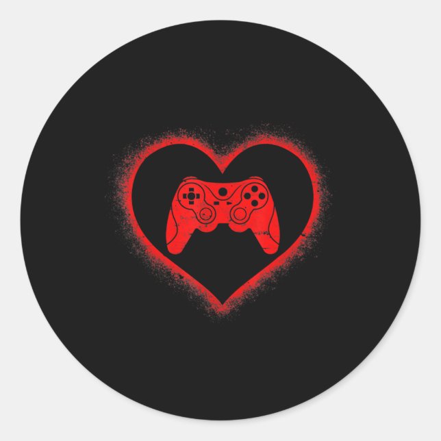 Valentines Day Red Heart Video Game Fun Love Gamer Classic Round Sticker (Front)