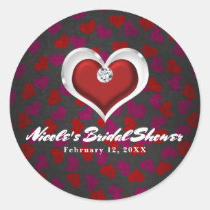 Valentine's Day Red Heart with Diamond Chic Party Classic Round Sticker