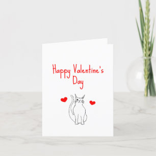 Valentine's Day Red Hearts Cute Cat   Holiday Card