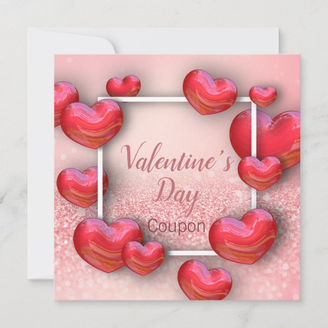 Valentine's Day Red Hearts Glitter Coupon Card (Front)