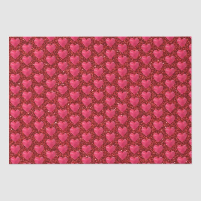 Valentines Day Red Hearts Glitter Elegant Stylish Tissue Paper (Front)