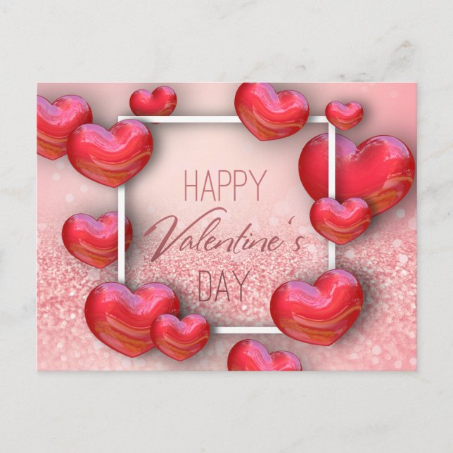 Valentine's Day Red Hearts Glitter - Postcard (Front)