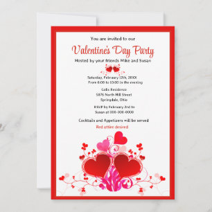 Valentine's Day Red Hearts Holiday Party Invitation