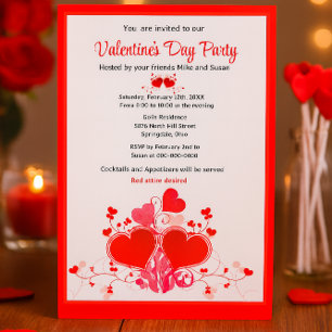 Valentine's Day Red Hearts Holiday Party   Invitation