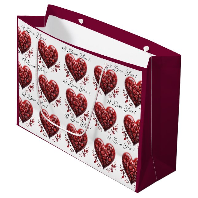 Valentine's Day Red Hearts I Love You Large Gift Bag (Front Angled)