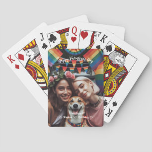Valentines Day Red Hearts lesbian Custom Photo Playing Cards