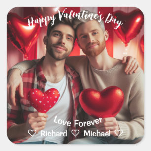 Valentines Day Red Hearts LGBT Custom Photo Square Sticker