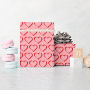 Valentine's Day Red Hearts on Pink Wrapping Paper