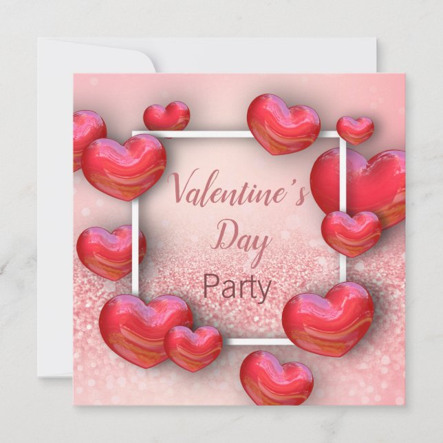 Valentine's Day Red Hearts - Party Invitation (Front)