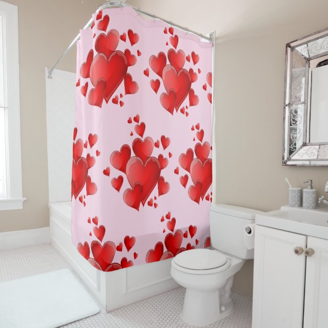 Valentine's Day Red Hearts Shower Curtain (In Situ)