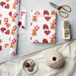 Valentine's Day Red Hearts Teddy Bear Craft  Wrapping Paper