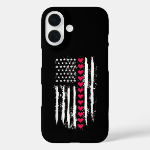 Valentines Day Red Hearts US American iPhone 16 Case
