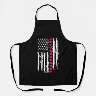 Valentines Day Red Hearts US American Flag Patriot Apron