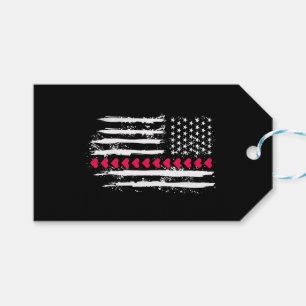 Valentines Day Red Hearts US American Flag Patriot Gift Tags