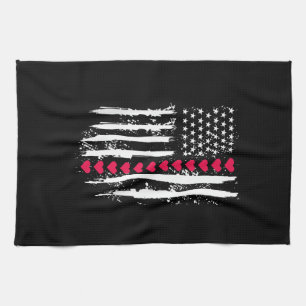 Valentines Day Red Hearts US American Flag Patriot Tea Towel