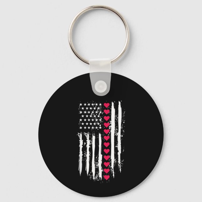 Valentines Day Red Hearts US American Key Ring (Front)