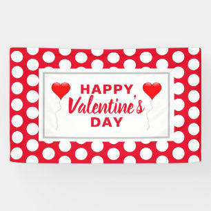 Valentines Day Red Hearts White Dots Banner