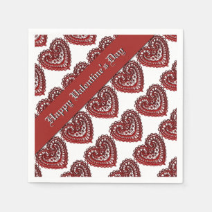 Valentine's Day Red Lace Hearts Pattern Napkins