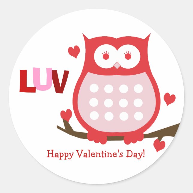 Valentine's Day Red Owl Candy Favour Sticker (Front)