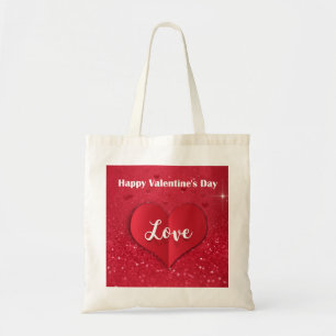 Valentines Day Red Paper Heart Glitter Budget Tote Bag