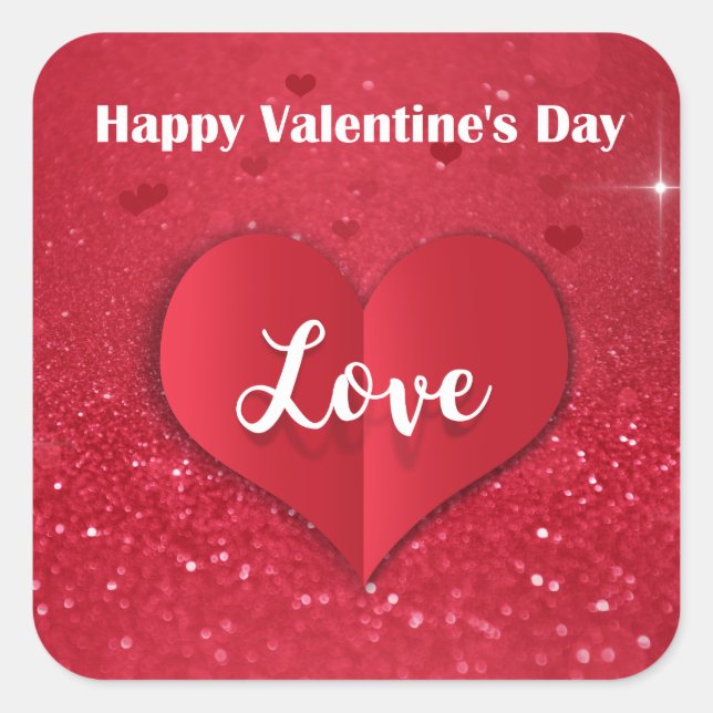Valentine's Day Red Paper Heart Glitter - Sticker (Front)