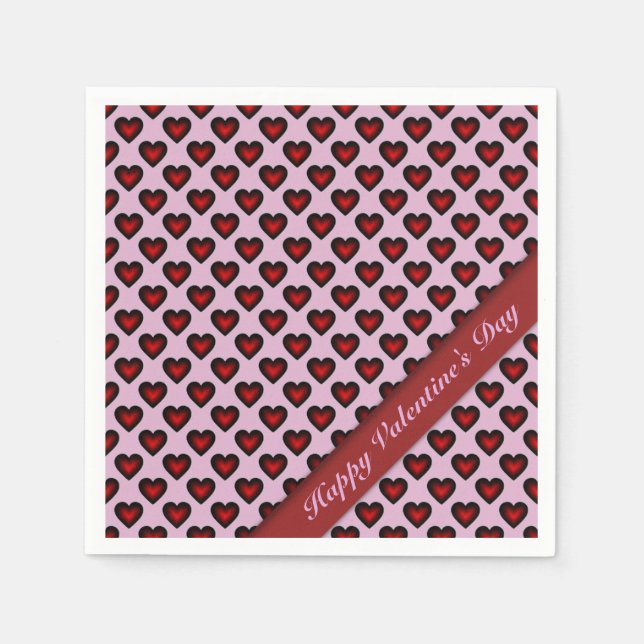 Valentine's Day Red & Pink Heart Pattern Napkins (Front)