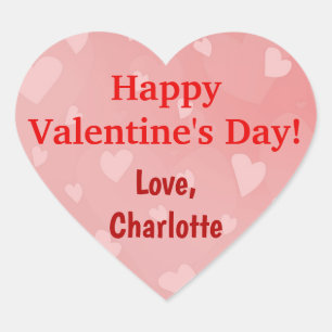 Valentines Day Red Pink Hearts Custom Name Heart Sticker