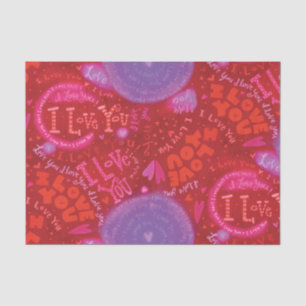 Valentine's Day Red Pink I Love You Typography Tissue Paper