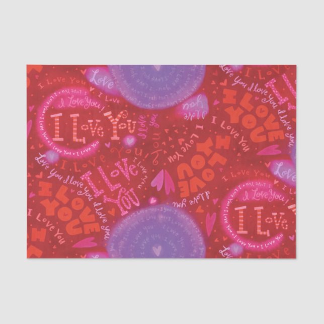 Valentine's Day Red Pink I Love You Typography Tissue Paper (Front)