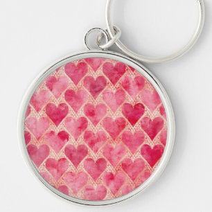 Valentine's Day, Red Pink Love Heart Pattern Key Ring