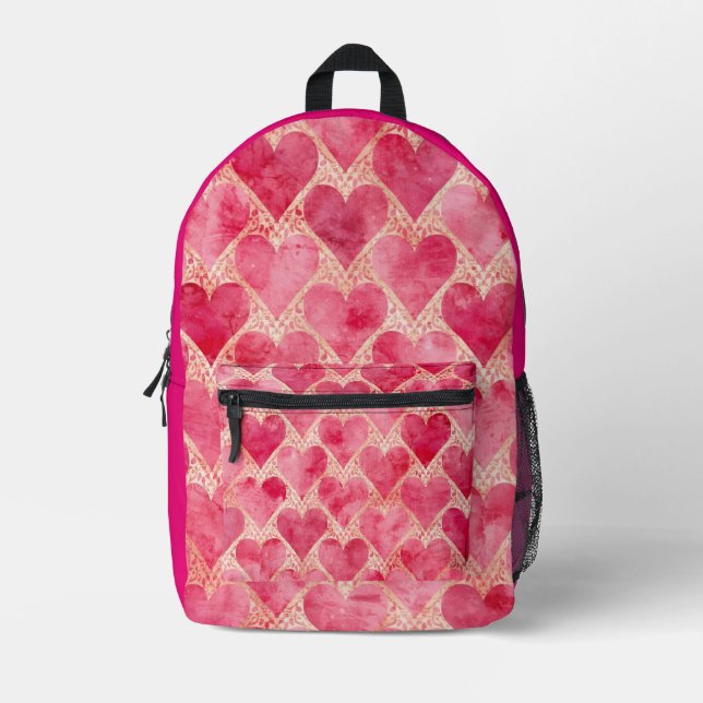Valentine's Day, Red Pink Love Heart Pattern,  Printed Backpack (Front)