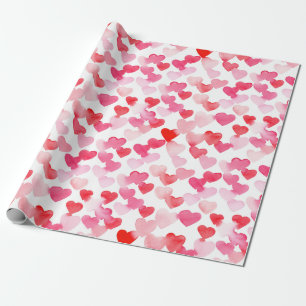 Valentines Day Red & Pink Watercolor Hearts Love Wrapping Paper