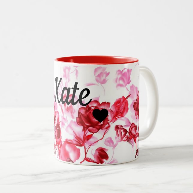 Valentine's Day Red Rose Custom Name Mug Cup Tea (Front Right)