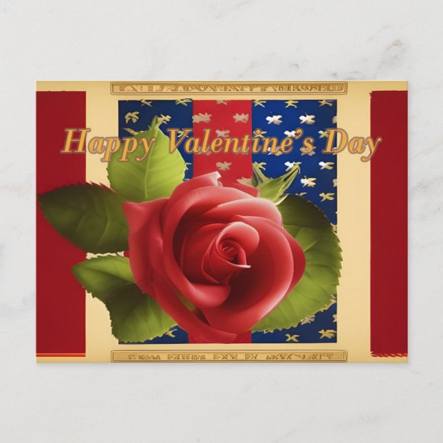 Valentine's Day Red Rose Patriot Postcard (Front)
