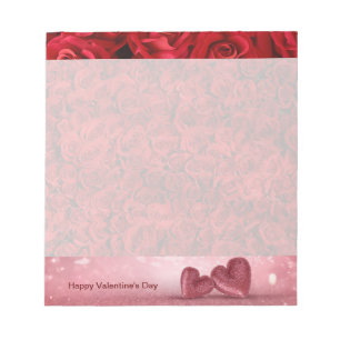 Valentine's Day Red Roses and Red Hearts Notepad