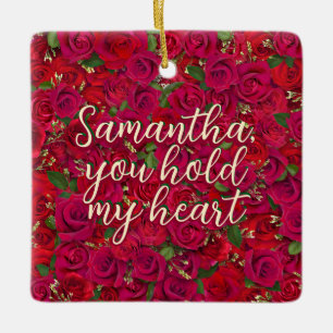 Valentine's Day Red Roses Custom Message  Ceramic Ornament
