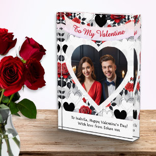 Valentine's Day Red Roses Hearts Personalized Photo Block