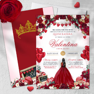 Valentine's Day Red Roses Sweet 15 Quinceañera Invitation